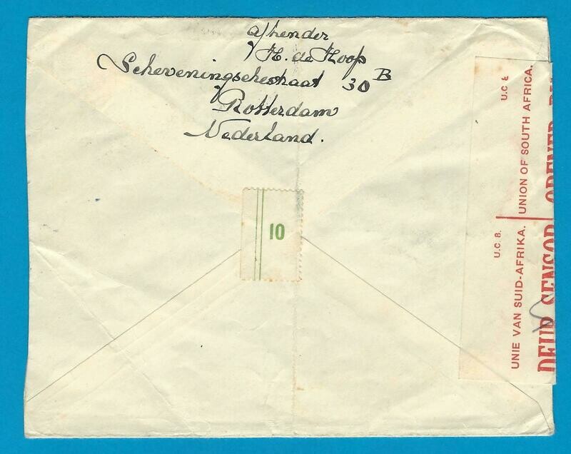 NEDERLAND brief 1939 Rotterdam naar Z-Afrika met PAX label