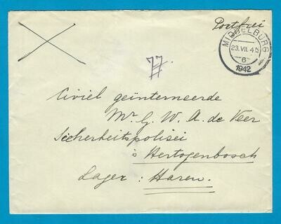 NEDERLAND brief 1942 Middelburg naar civiel geïnterneerde kamp Haren