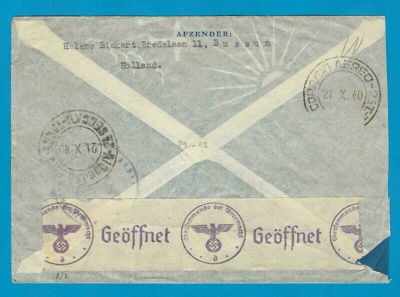 NEDERLAND gecensureerde Lati brief 1940 Bussum naar Brazilië