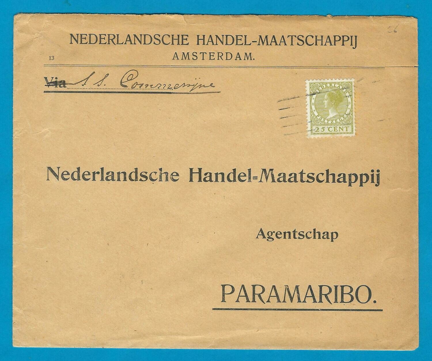 NEDERLAND scheepsbrief 1926 (?) met 5 strepen stempel Paramaribo