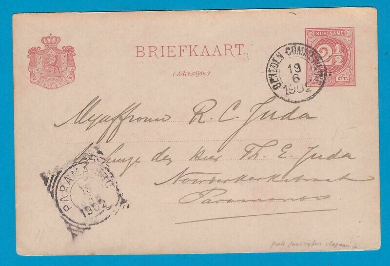 SURINAME briefkaart 1902 Beneden Commewijne van Katwijk plantage