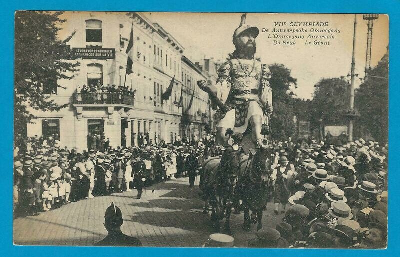 OLYMPIADE 1920 België prentbriefkaart Antwerpse ommegang de Reus