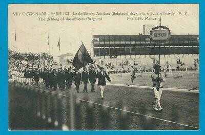 OLYMPIADE 1924 Parijs prentbriefkaart défilé Belgische delegatie
