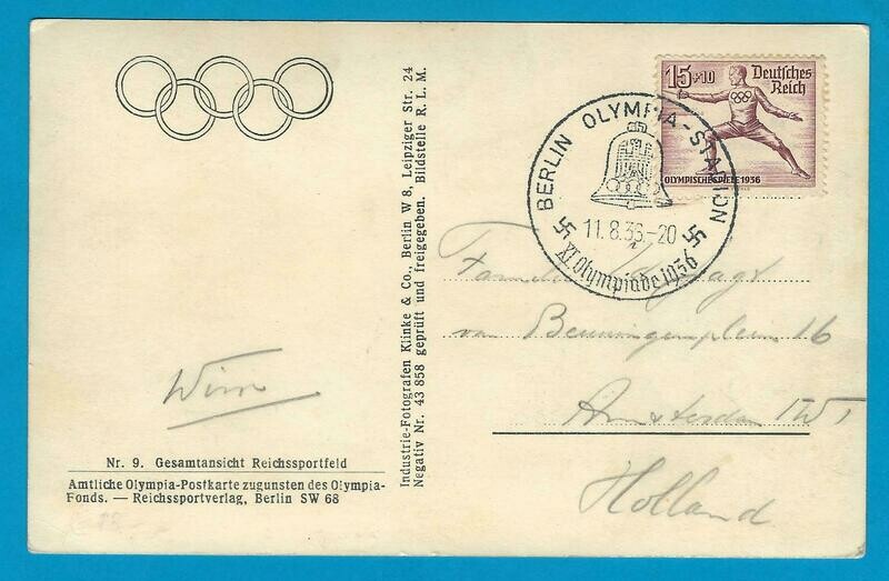 OLYMPIADE 1936 Berlijn prentbriefkaart stadion naar Nederland