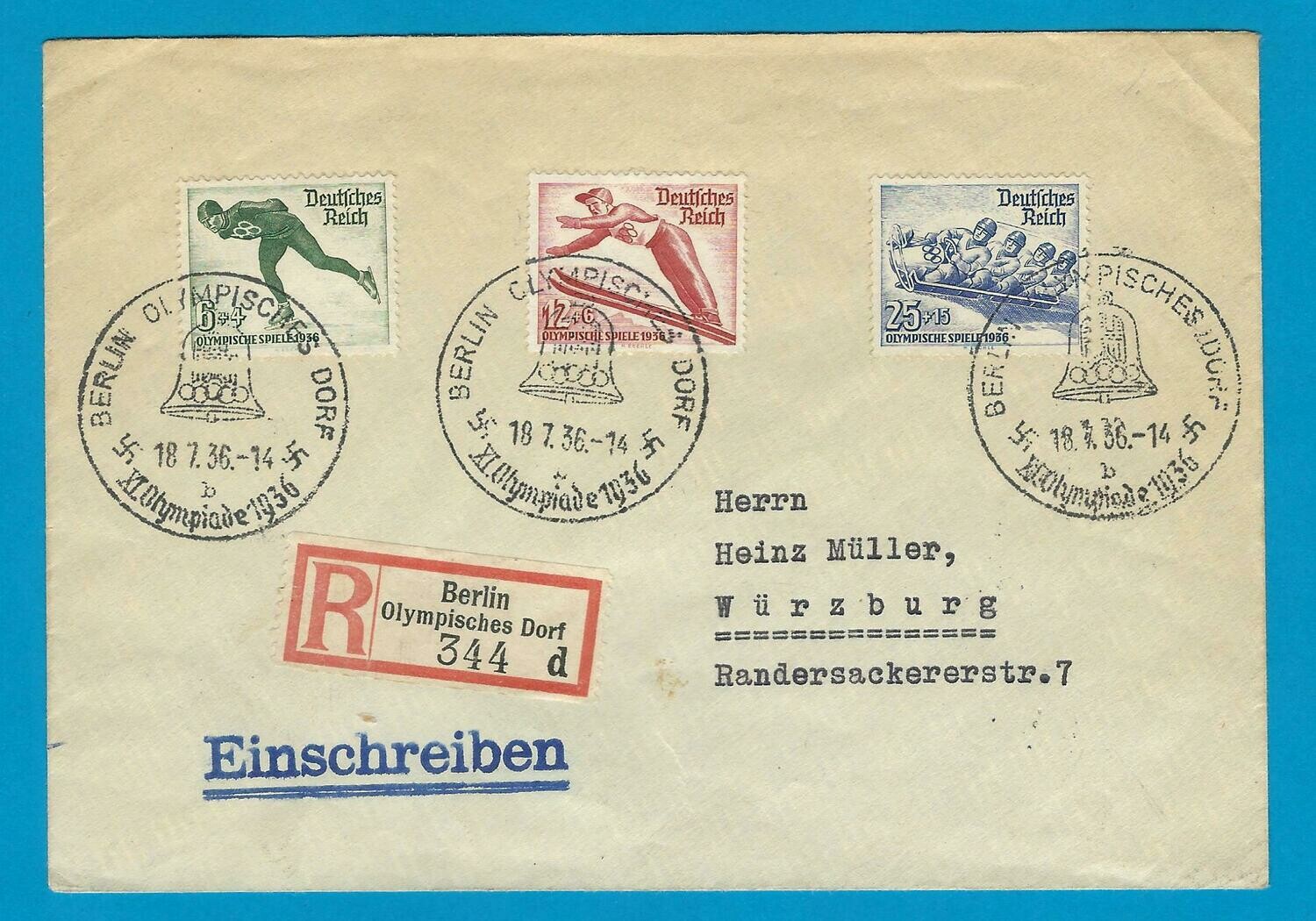 OLYMPIADE 1936 Berlijn R brief Olympisch dorp