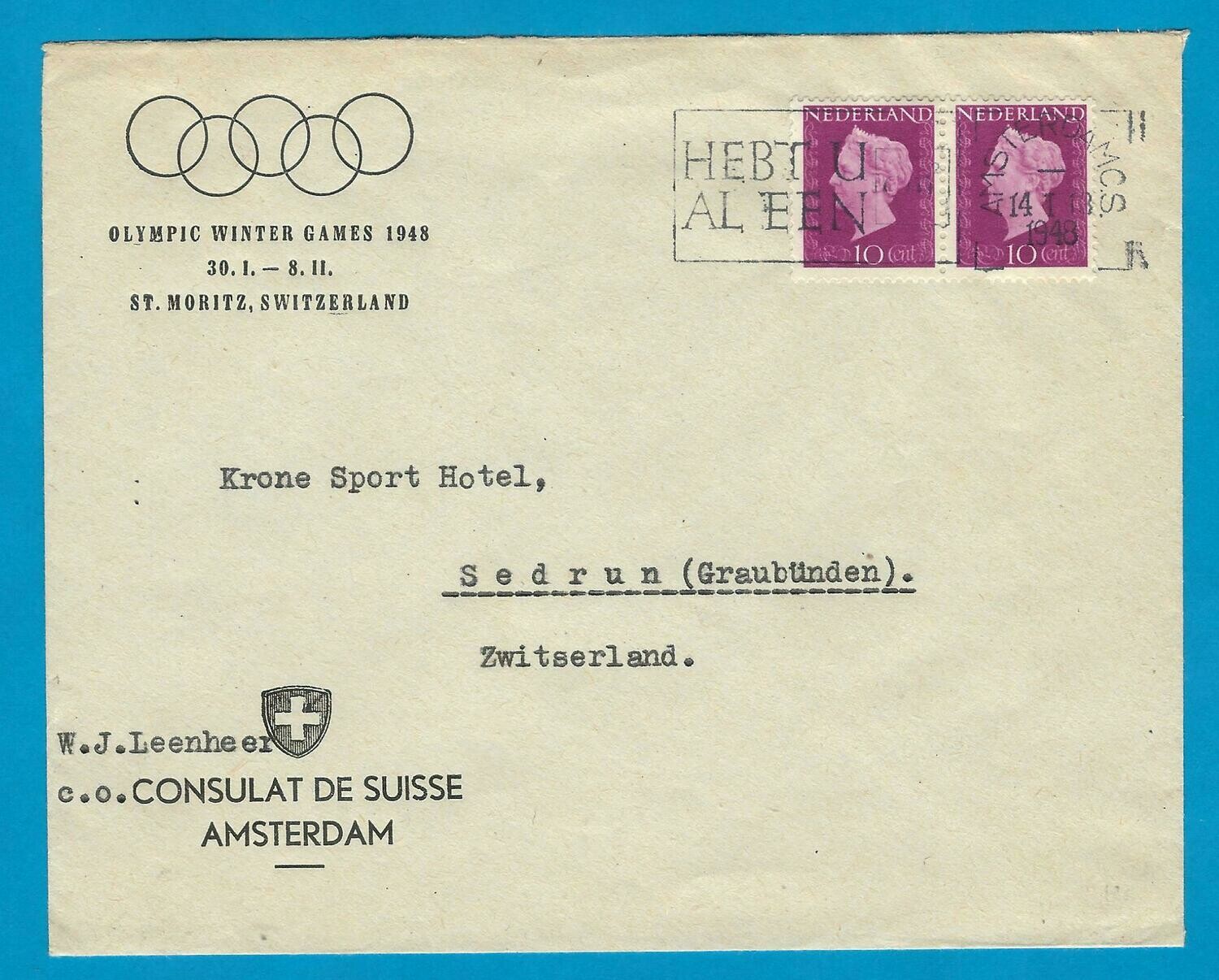 OLYMPIADE 1948 speciale envelop Zwitsers Consulaat