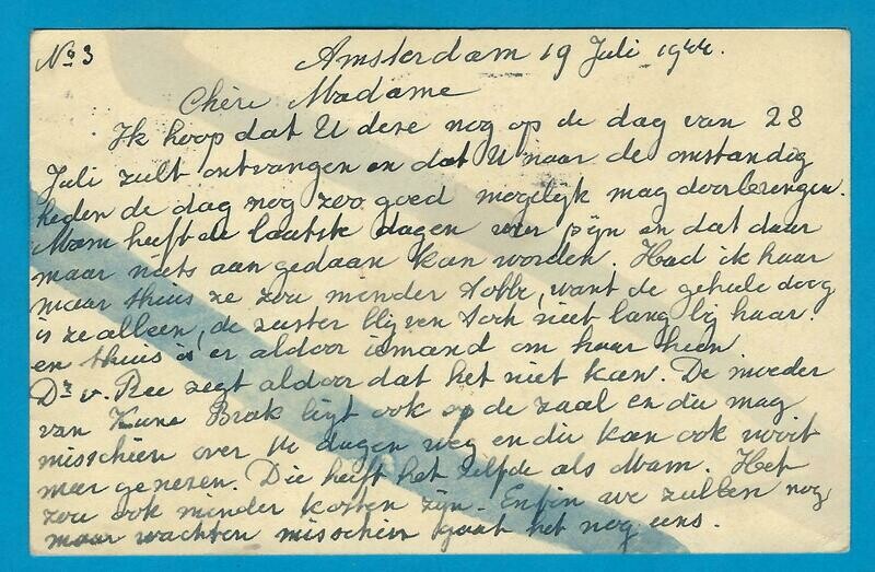 NEDERLAND briefkaart 20-VII-1944 Amsterdam naar Parijs
