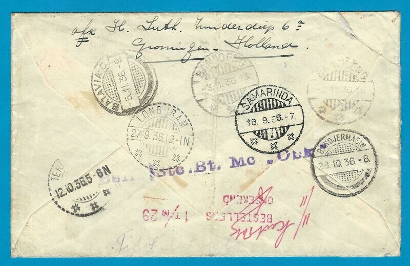 NEDERLAND lp zwerfbrief 1936 Groningen naar Indië