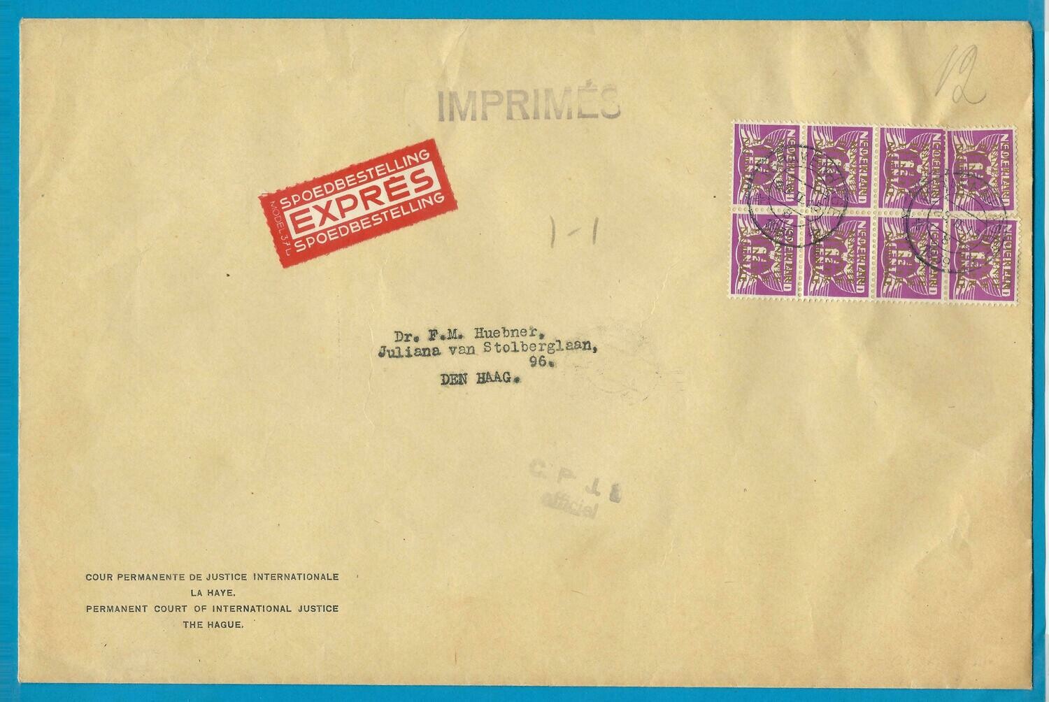 NEDERLAND Cour de Justice Expres drukwerk brief 1939
