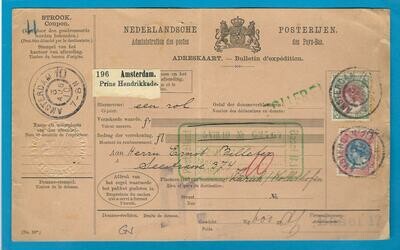 NEDERLAND pakketkaart 1910 Amsterdam 10 naar Zwitserland