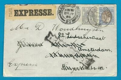 NEDERLAND Expres brief 1920 Amsterdam naar Engeland en retour