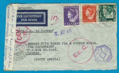 NETHERLANDS EAST INDIES censor air cover 1941 Batavia to S-Africa