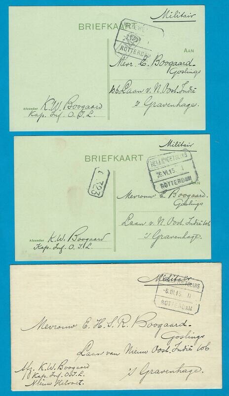 NEDERLAND 3 militair items 1915 Nieuw Helvoet tramstempel