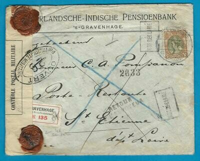 NEDERLAND R censuur brief 1917 Den Haag met lakcensuur -Frankrijk