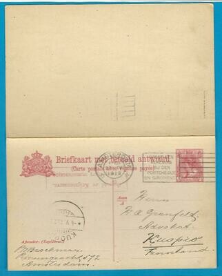NEDERLAND briefkaart 1919 Amsterdam naar Finland met censuur