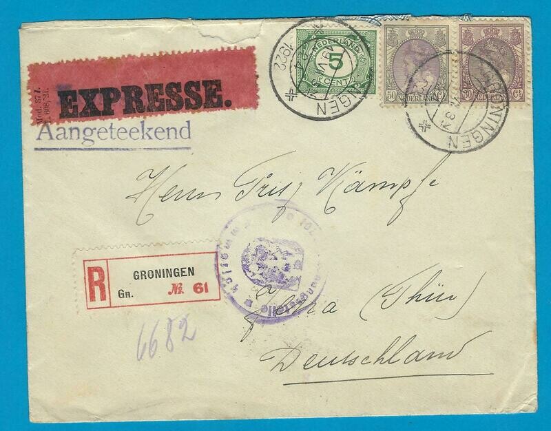 NEDERLAND R expres brief 1922 Groningen naar Duitsland