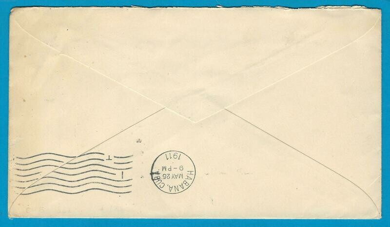 CUBA postal envelope 1911 Matanzas to Habana