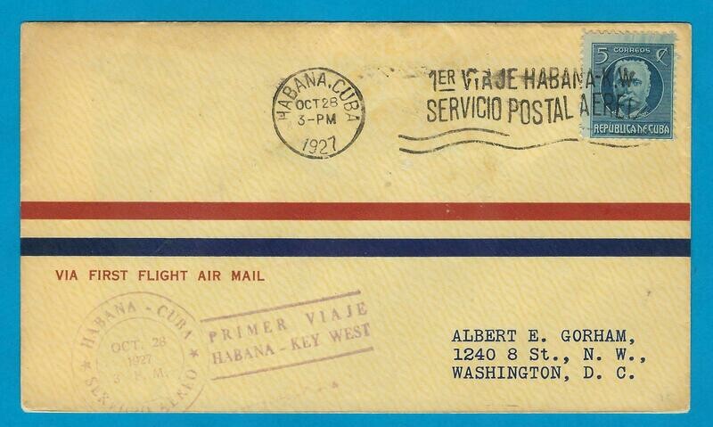 CUBA air cover 1927 Habana - Key West to Washington