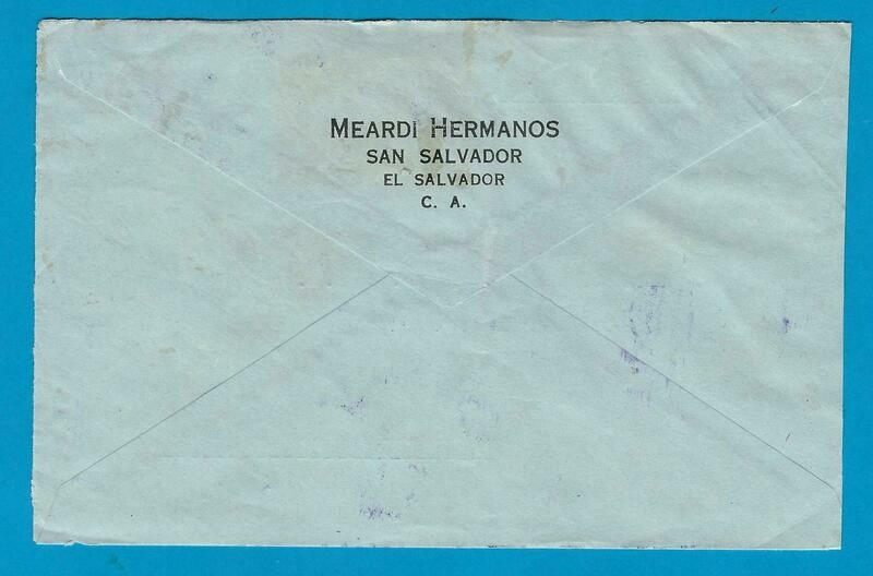 EL SALVADOR airmail cover 1937 San Salvador to USA