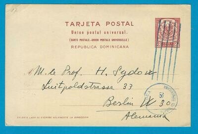 DOMINICAN REPUBLIC posal card 1928 Moca to Germany