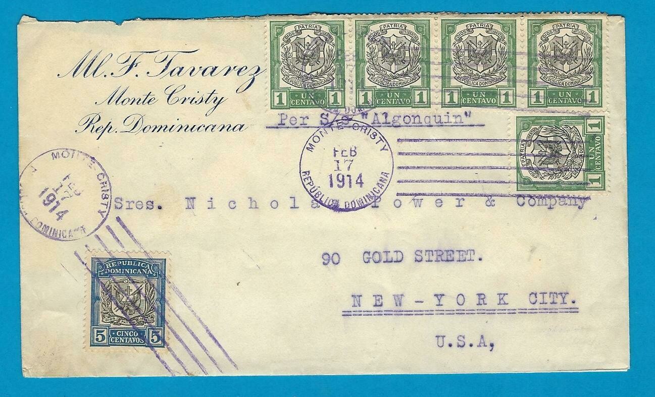 DOMINICAN REPUBLIC cover 1914 Monte Cristy to USA