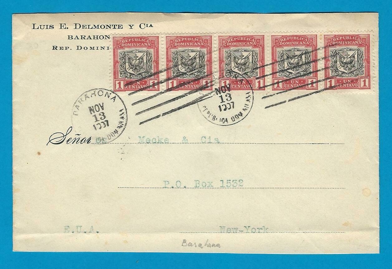 DOMINICAN REPUBLIC cover 1907 Barahona to USA