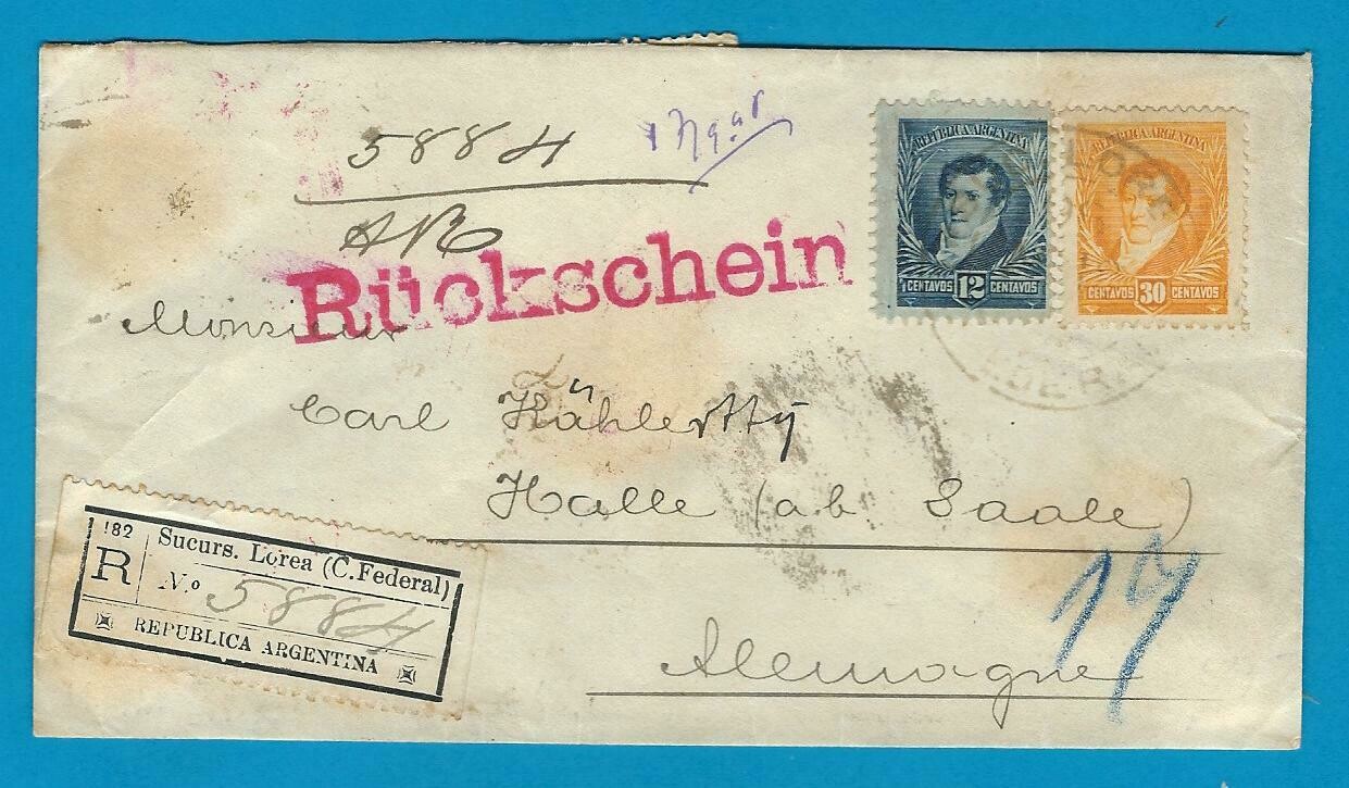 ARGENTINA AR cover 1898 BA sucurs Lorea to Germany