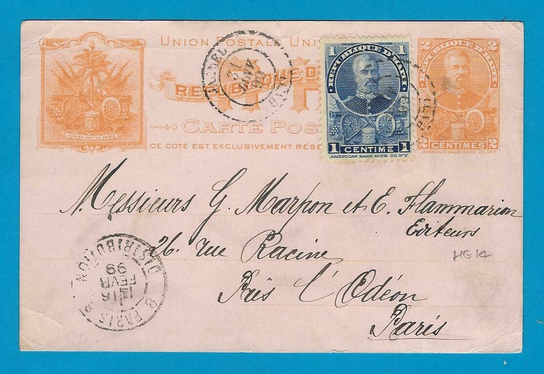HAITI postal card 1899 Jacmel to France