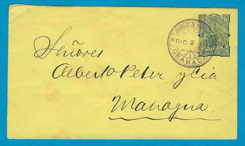 NICARAGUA envelope 1891 Granada to Managua