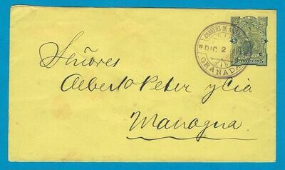 NICARAGUA envelope 1891 Granada to Managua