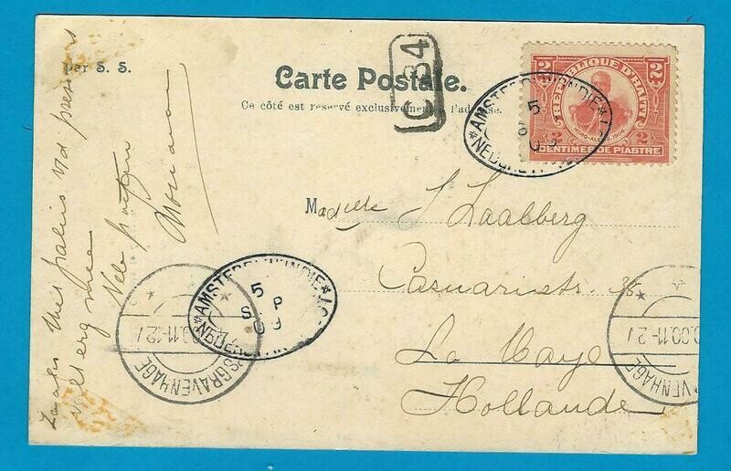HAITI PPC 1909 with shipcancel to Netherlands