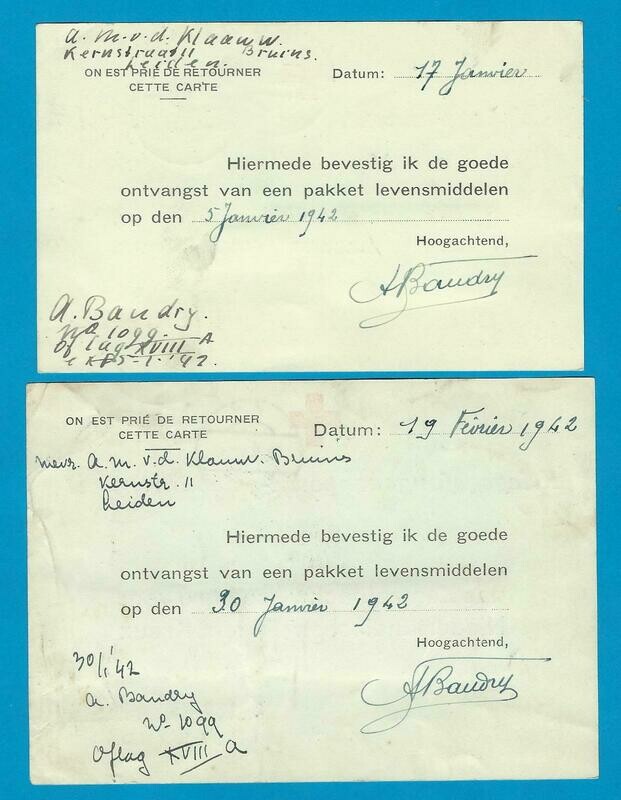 NEDERLAND 2 rode kruis fomulieren 1942 ontvangst pakket