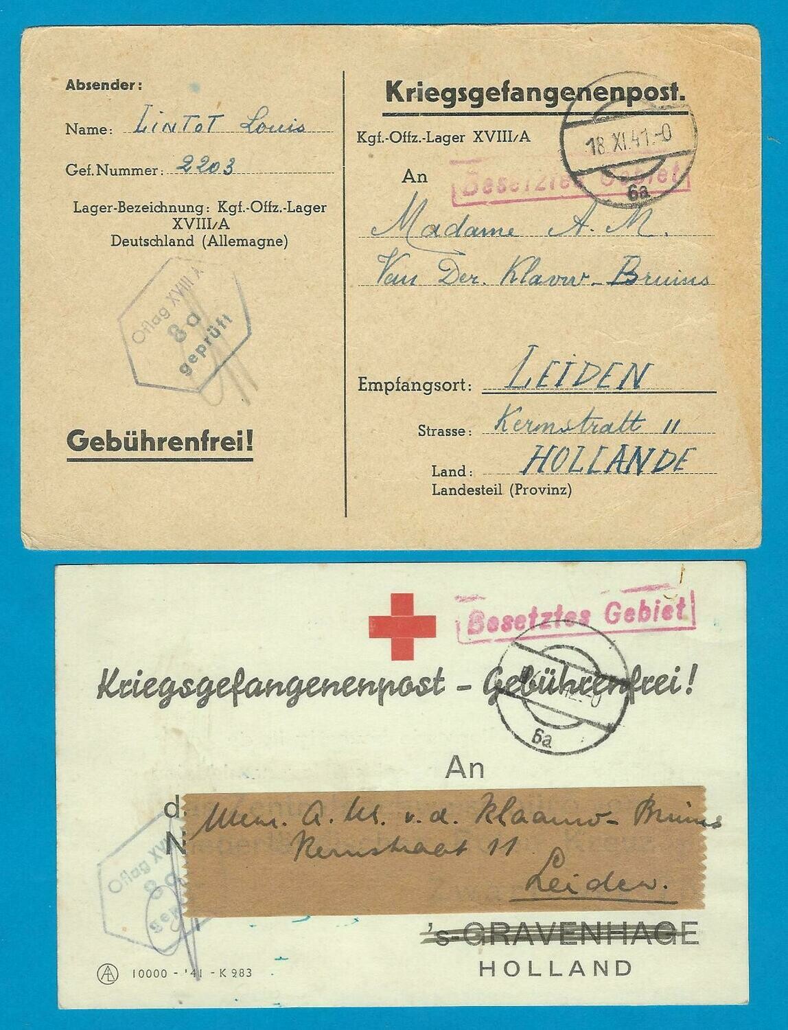 NEDERLAND 2 bevestigingen van pakket 1941-42