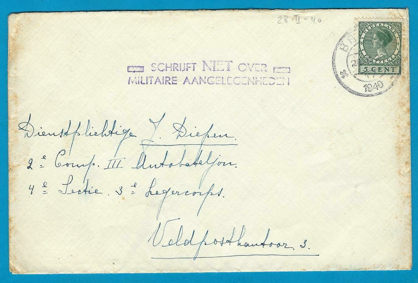 NEDERLAND brief 28-II-1940 Breda - Schrijft niet over militaire....