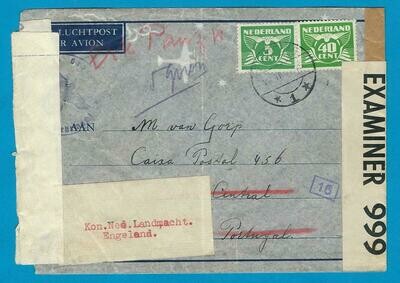 NEDERLAND brief 1942 Zaamslag naar PO Box 456 Lissabon