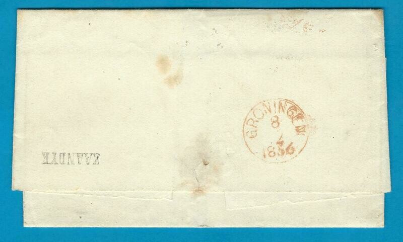 NEDERLAND omslag 1856 Zaandijk (langstempel)