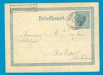 NEDERLAND briefkaart 1875 Franeker treinstempel Harl:-Winsch: