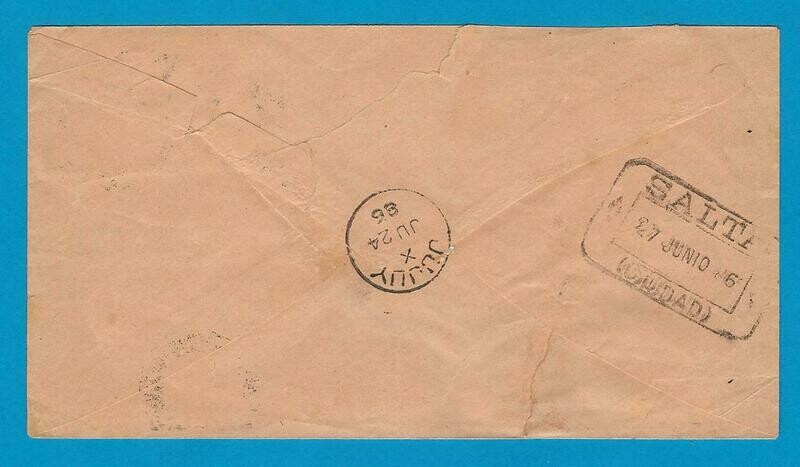 BOLIVIA cover 1886 with bisect of 10ctvos making 15 ctvos rate to Salto
