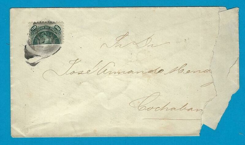 BOLIVIA daqmaged cover with bisect 20Ctvos to Cochabamba