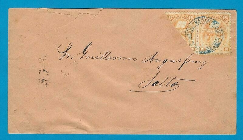 BOLIVIA cover 1886 with bisect of 10ctvos making 15 ctvos rate to Salto