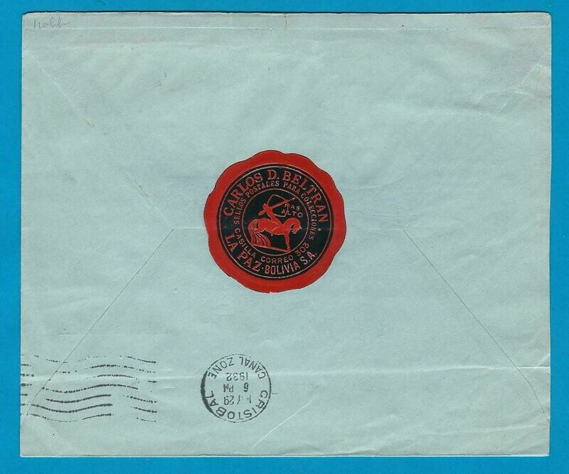 BOLIVIA cover 1932 La Paz to USA with Canal Zone transit