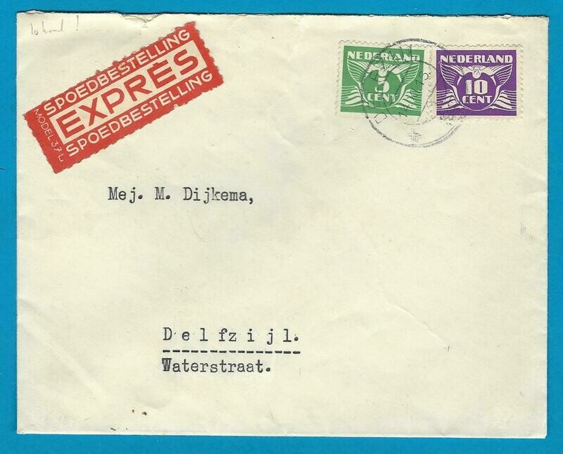 NEDERLAND lokaal expres brief 1942 Delfzijl
