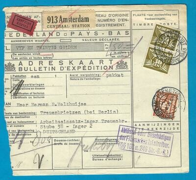 NEDERLAND pakketkaart met waarde 1943 Amsterdam
