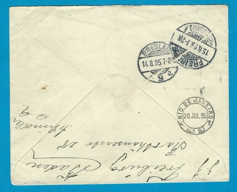 BRAZIL uprated envelope 1895 Blumenau to Germany