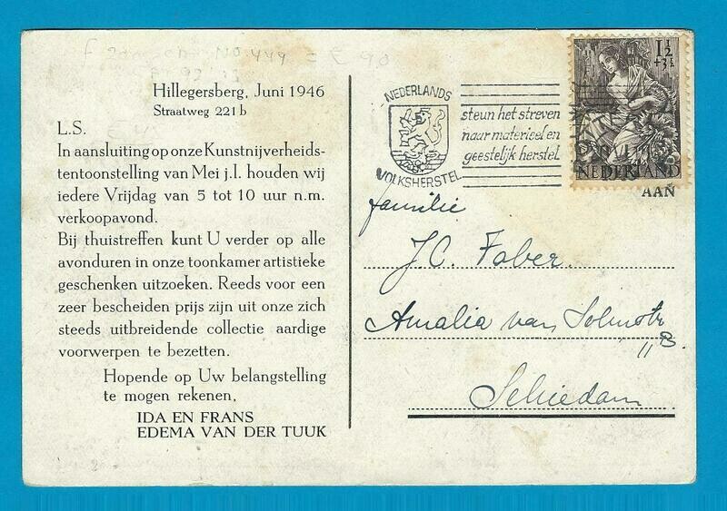 NEDERLAND drukwerk 1946 Rotterdam Hillegersberg