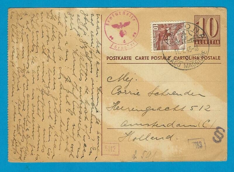 ZWITSERLAND briefkaart 11-1-1945 Ascona naar Amsterdam