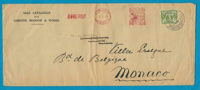 ENGELAND book post 1928 London naar Nederland en doorgestuurd