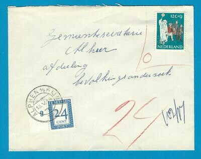NEDERLAND brief 1962 Alphen lokaal zegel ongeldig en beport