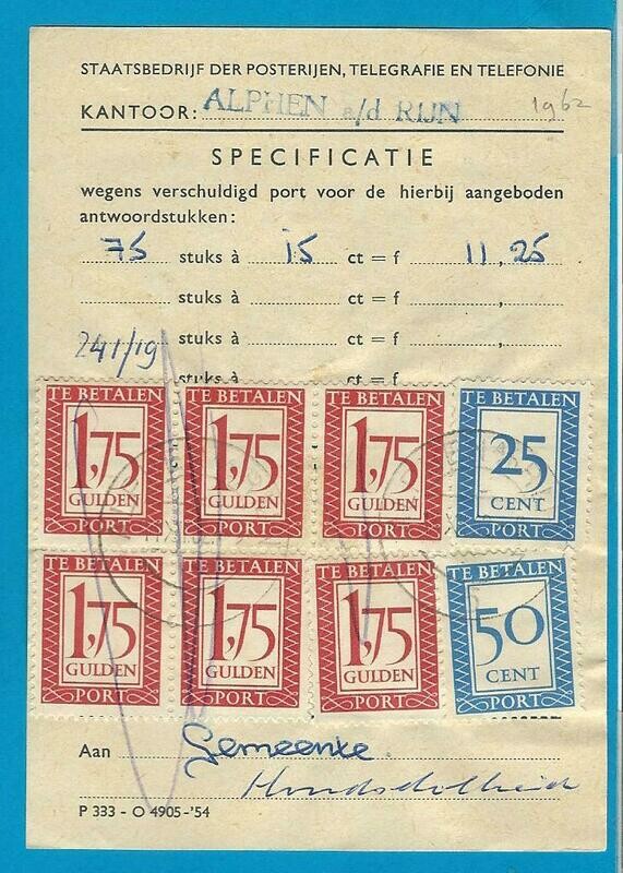 NEDERLAND formulier 1962 Alphen voor fl. 11,25 port