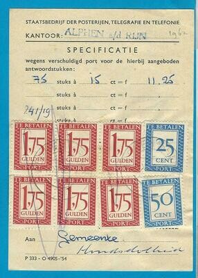 NEDERLAND formulier 1962 Alphen voor fl. 11,25 port